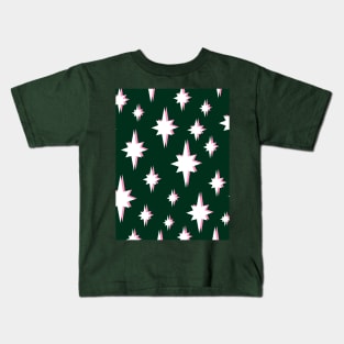 Celestial Stars Pattern in Green, Pink and White Kids T-Shirt